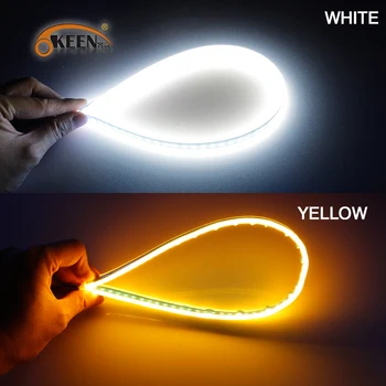OKEEN 2 buc Flexibil Masina DRL Lumini de Zi cu LED alb cu Galben Secvențială Ghid de Cotitură Semnal luminos Pentru Faruri