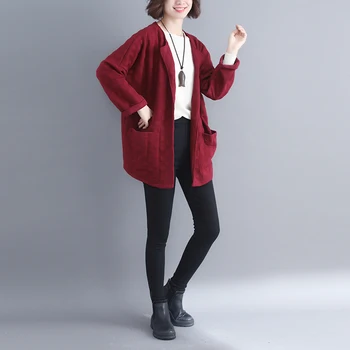 Oladivi Mare Plus Dimensiunea Femei de Moda Lin Haină Roșie Doamna Toamna anului 2020 Nou Liber Casual Îmbrăcăminte de Top Tunica Liber Palton 5XL 6XL