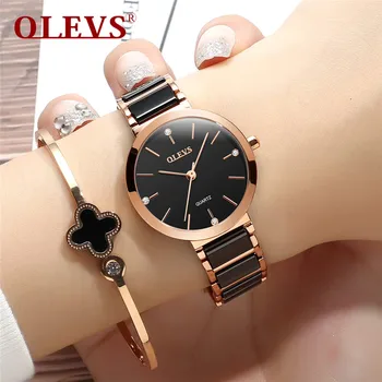 OLEVS Ceas de Moda pentru Femei Ceramică Ceas de Lux Impermeabil Numirea Ceas de mână de lumină confortabilă Pentru Femei Ceas Prietena