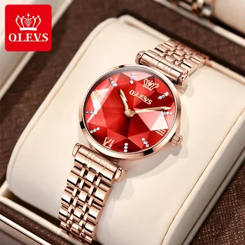 OLEVS Femei de Moda Roșu de Cuarț Ceas din Oțel Inoxidabil rezistent la apa Ceasul de Lux Casual Ceas de mână Elegant Feminin Ceas montre femme