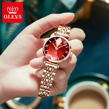 OLEVS Femei de Moda Roșu de Cuarț Ceas din Oțel Inoxidabil rezistent la apa Ceasul de Lux Casual Ceas de mână Elegant Feminin Ceas montre femme