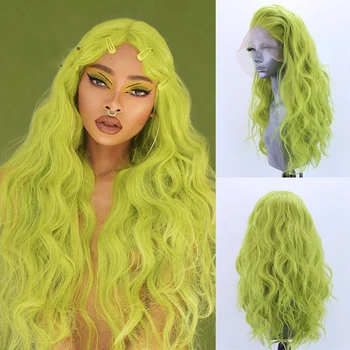 OLEY Adânc Undă Verde Galben Gri Negru Peruca Sintetica Rezistente la Căldură Blonda Sintetice Dantelă în Fața Peruca Cosplay Peruci Pentru Femei de culoare