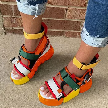 OllyMurs 2020 Sandale cu Platforma Femei de Vară de Înaltă Calitate, lucrate Manual Sandale Plate de culoare Amestecat Roma Pantofi Casual Plus Dimensiune 35-43