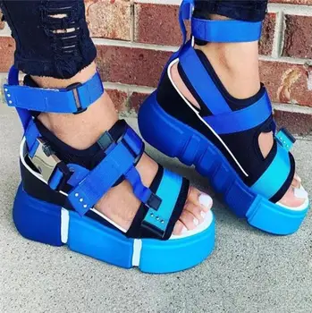 OllyMurs 2020 Sandale cu Platforma Femei de Vară de Înaltă Calitate, lucrate Manual Sandale Plate de culoare Amestecat Roma Pantofi Casual Plus Dimensiune 35-43