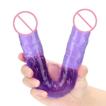 OLO Flexibil Moale Jelly Penis artificial Jucarii Sexuale pentru Femei Lesbiene Dublu s-a Încheiat Artificial Penis Dublu Cap de Penis artificial Masturbari sex Feminin