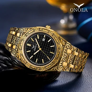 ONOLA epocă sculptate uita-te la om Original impermeabil bandă de oțel ceas de mână de moda clasic de designer de brand de lux de aur mens watch