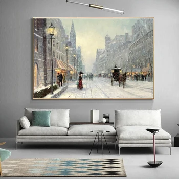 Oraș, Iarnă, Zăpadă, Peisaj Panza Pictura Abstractă Postere si Printuri Cuadros de Arta de Perete Imaginile pentru Camera de zi de Decorare Acasă