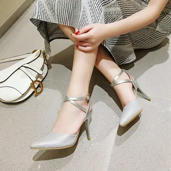 ORCHA LISA 2019 Noi de Vara Femei Glezna Curea Sandale cu Toc Înalt, Subțire Subliniat Toe Sexy si Damele de Bling de Mireasa Pantofi de Nunta Roz