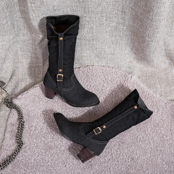 ORCHA LISA dimensiuni mari 34-46 Iarna cowboy vest botine toc patrat pantofi femei cizme genunchi ridicat bottes blugi, cizme Doamna petrecere