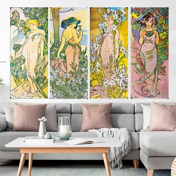 Ori de Zi Epocă Alphonse Mucha Postere si Printuri Art Nouveau Femeie Tablouri Canvas Wall Art Imaginile Pentru Decor Dormitor