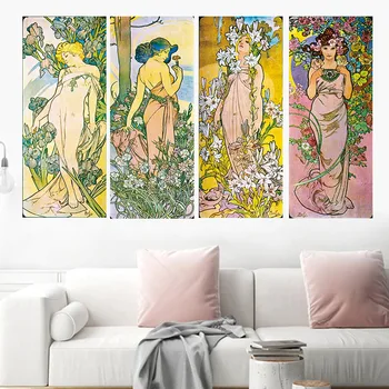 Ori de Zi Epocă Alphonse Mucha Postere si Printuri Art Nouveau Femeie Tablouri Canvas Wall Art Imaginile Pentru Decor Dormitor