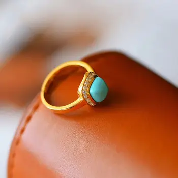 Original designer craft Turcoaz Diamant pătrat geometrice de deschidere inel Chineză stil retro rafinat farmecul feminin brand de bijuterii