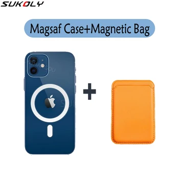 Original Magnet Slot pentru Card pentru iPhone 12 Pro Caz Mag Portofel în condiții de Siguranță Încărcător Oficial carcasele de Silicon pentru iPhone 12 Magsaf Accesoriu