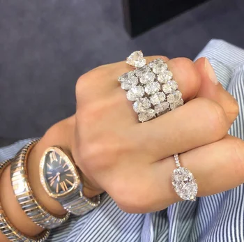 Original Multi-asociere inel Argint 925 diamond Trupa set inel de Nunta Naturale Safir Alb Inele pentru Femei Bijuterii