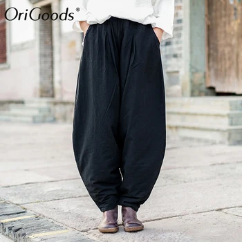 OriGoods Femei Pantaloni de Iarna din Bumbac Matlasat, Gros, Cald Pantaloni Plus dimensiune Vrac Toamna Pantaloni Vintage Noutate Femei Pantaloni C284
