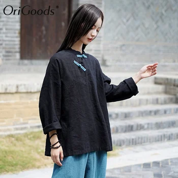 OriGoods stil Chinezesc Bluza Femei Vintage Bluza cu maneci Lungi Tricou și Lenjerie de Bumbac Plus dimensiune Bluza Tricou Original Topuri C260