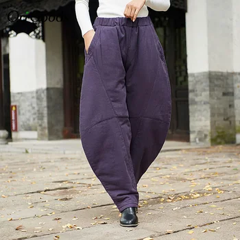 OriGoods stil Chinezesc Iarna Pantaloni Femei Căptușit Matlasat Cald Pantaloni Vintage Noutate Vrac Pantaloni Harem pentru Femei de Iarnă Pantaloni B231