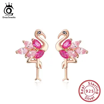 ORSA BIJUTERII Autentice Argint 925 Flamingo Formă Stud Cercei Combina Cu Trandafir Roz AAAA Zircon Cercei Bijuterii SE164