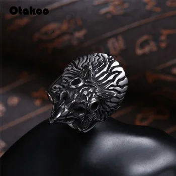 Otakoo Vintage Punk Rock Oțel Titan Dinozaur Inel de Trei-dimensional Sculptură Unghi Dublu Cap de Animal Bărbați Inel
