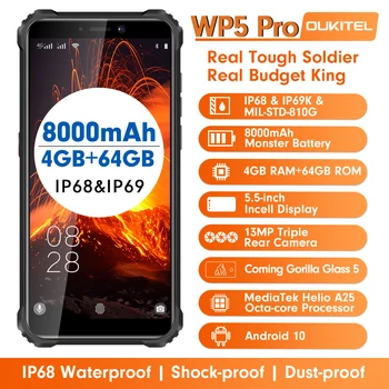 OUKITEL WP5 Pro IP68/IP69K Accidentat Telefon Mobil rezistent la apa Octa Core SmartPhone De 5.5 Inch Android 10.0 Helio A25 telefon Mobil Dual SIM
