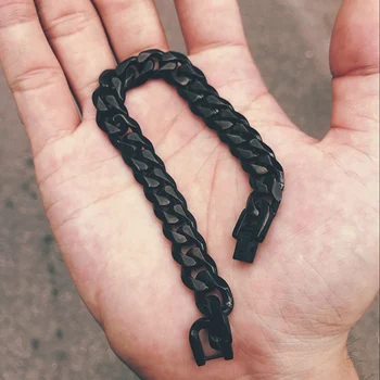 Oulai777 brățară pentru bărbați din oțel inoxidabil brățară cubanez lanț de link-ul de pe mână lanturi bratari de sex masculin negru accesorii retro