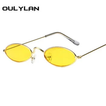 Oulylan Oval ochelari de Soare Femei Mici de Metal Cadru Galben Roșu de Moda Rotund Ochelari de Soare Vintage Ochelari de soare UV400 Ochelari de protecție