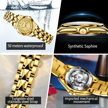 OUPINKE de Lux de Aur Mecanice Ceas Pentru Femei de Cristal Safir Ceas Automatic Doamnelor Ceasuri de mana rezistent la apa relogio feminino