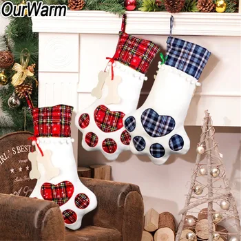 OurWarm Carouri Crăciun Laba Ciorapi pentru animale de Companie Câine, Pisică Firulescu Ciorapi de Anul Nou Sac de Cadouri de Crăciun, Ornamente de Crăciun 2020