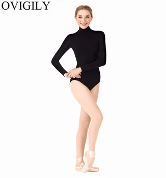 OVIGILY Femei Guler Tricou Pentru Dans Balet Adulti Negru Mâneci Lungi Gimnastica Tricouri Costume de Predare Clasa Topuri
