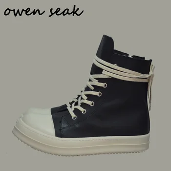 Owen Bolnav Barbati Pantofi de Înaltă SUS Glezna Cizme din Piele pentru Adulți Adidas Formatori de Lux Casual Dantela-up Zip Plat Pantofi Alb Negru