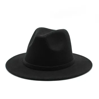 OZyc Tendință Bărbați Femei Margine Largă Alb Lână Simțit Jazz Pălării Fedora Retro Stil Culoare Solidă Panama Pălărie Trilby Petrecere Formală Hat 61 CM