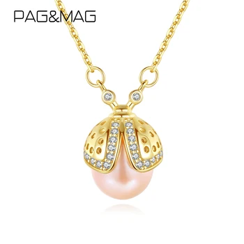 PAG&MAG Gărgăriță Drăguț Cu Perle Naturale Pandantiv & Necklacer Pentru Femei Argint 925 Colier de Bijuterii Cadou FN-0290