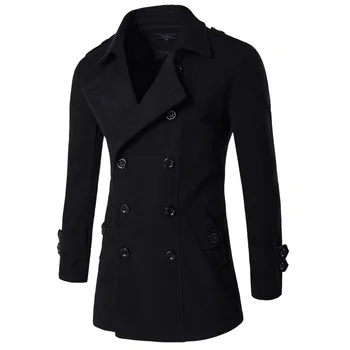 Palton barbati 2019 culoare Solidă insigna decor palton barbati Casual două rânduri de haine de iarnă Negru, gri deschis, gri inchis