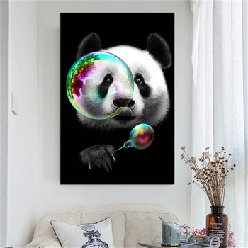 Panda drăguț Artă Modernă Pictura Ulei Animale Panza Pictura in Ulei Postere si Printuri pentru Copii Decorare Dormitor Pictura