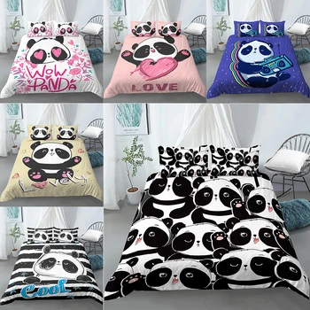 Panda Set De Pat Alb Negru Carpetă Acopere Desene Animate Panda Stele Imprimate De Proiectare Băieți Fete Animale Seturi De Lenjerie De Pat Duvet Cover Set