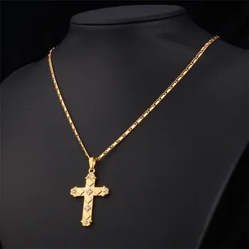 Pandantiv cruce Coliere Aur galben/Argint Culoare Cristal Pandantiv cruce Colier Pentru Bărbați Religioase Creștine Bijuterii P089