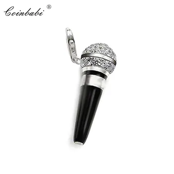Pandantiv Negru Microfon Pentru Femei La Modă Cadou Europa Stil Glam De Bijuterii De Argint 925 De Bijuterii De Potrivire Link-Ul De Moda Colier