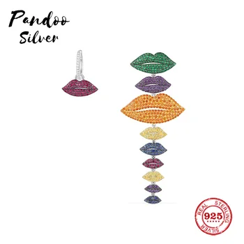 Pandoo Farmec De Modă Sterling Silver Original Copie 1:1,Asimetrice Multicolor Buze Cercei Bijuterii De Lux Cadouri Pentru Potrives