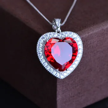 PANSYSEN Bijuterii Fine Inima Pandantiv Coliere Pentru Femei de Lux Red Ruby Logodna Nunta Sterling 925 Lanț de Argint Colier
