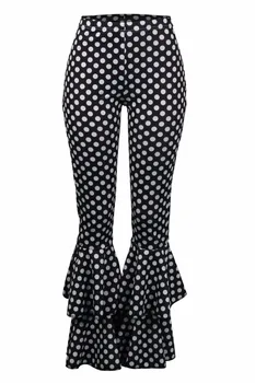 Pantaloni Alb-Negru Dot Print Volane birou de Moda de Vară Boho Boem Femei Lady OL Plaja Casual pantaloni Skinny Picioare A8270