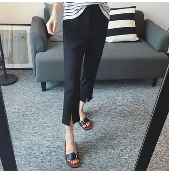 Pantaloni Creion negru pentru Femei de Moda Munca de Birou Elegant Pantaloni Noi Casual Slim Subțire coreean Buzunare Vițel-Lungime Pantaloni Regular
