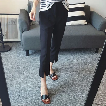 Pantaloni Creion negru pentru Femei de Moda Munca de Birou Elegant Pantaloni Noi Casual Slim Subțire coreean Buzunare Vițel-Lungime Pantaloni Regular