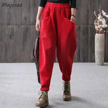 Pantaloni Femei Mai Gros Iarna Cald Solid Liber Casual Femei De Moda Coreeană Plus Dimensiune Lungime Completă De Înaltă Talie Pantaloni Buzunare Moale
