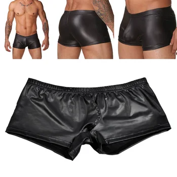 Pantaloni scurți, Trunchiuri Pantaloni Pijamale Lenjerie de corp de culoare neagra Sexy Bărbați Faux din Piele Boxer