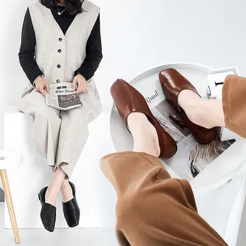 Pantofi de lux pentru femei designeri plat din Piele Mocasini Casual Deget de la picior Pătrat Moale confortabil pe pantofi albi de sex feminin 2020