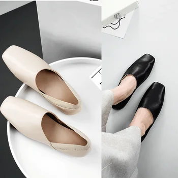 Pantofi de lux pentru femei designeri plat din Piele Mocasini Casual Deget de la picior Pătrat Moale confortabil pe pantofi albi de sex feminin 2020