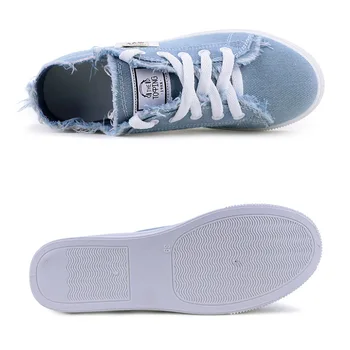 Pantofi de panza femeie 2020 new sosire Dantelă-up de Primăvară/Vară Adidași pentru fete de Moda Denim solid Albastru/Alb casual pantofi de Tenis