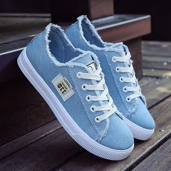 Pantofi de panza femeie 2020 new sosire Dantelă-up de Primăvară/Vară Adidași pentru fete de Moda Denim solid Albastru/Alb casual pantofi de Tenis