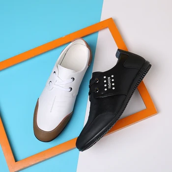Pantofi din Piele naturală pentru Bărbați Apartamente de Moda Casual Barbati Pantofi Adidași de Brand Om Moale Confortabil Dantela Alb Negru