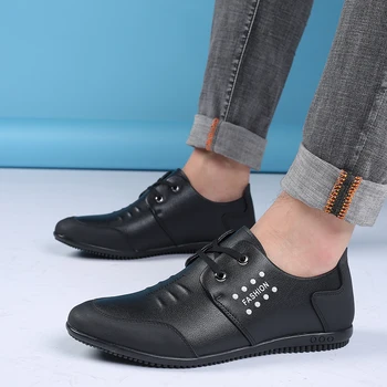 Pantofi din Piele naturală pentru Bărbați Apartamente de Moda Casual Barbati Pantofi Adidași de Brand Om Moale Confortabil Dantela Alb Negru
